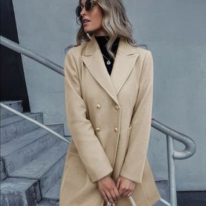 Double Breasted Coat Faux Wool Lined Pockets